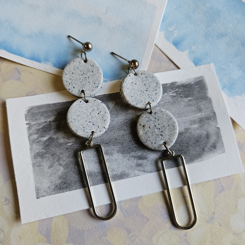 Gray and Gold Dangle Earrings